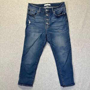 KanCan Women’s Size 32 Jeans Blue Dark Wash Denim Exposed Button Fly High Rise